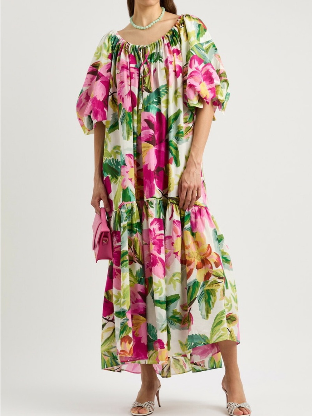 FARM Rio Floral Puff-Sleeve Maxi Dress NWT Small